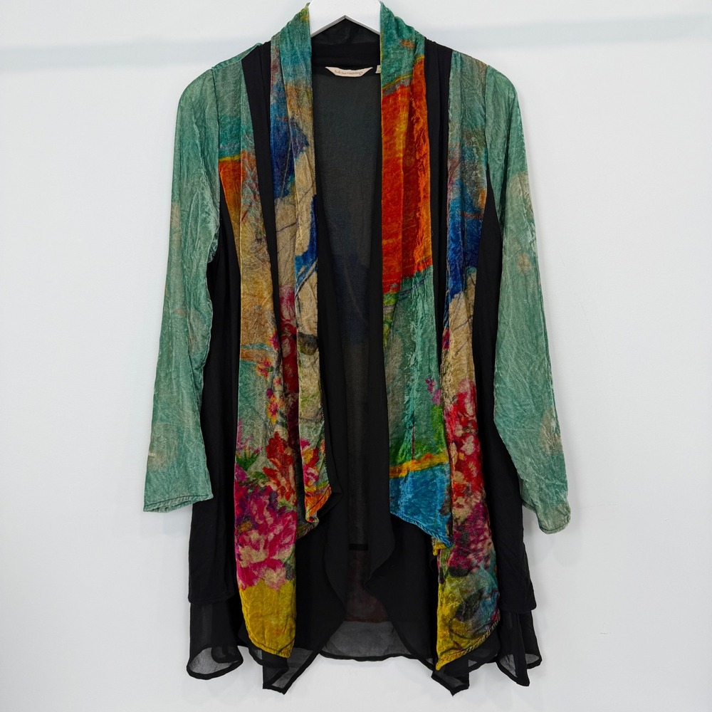 Soft Surroundings Velvet Open Front Cardigan Duster M Lagenlook Eclectic Artwear